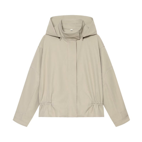 Damen Kurzparka mit Kapuze, Tunnelzugtaillierung und verdeckter Front Shop Nory