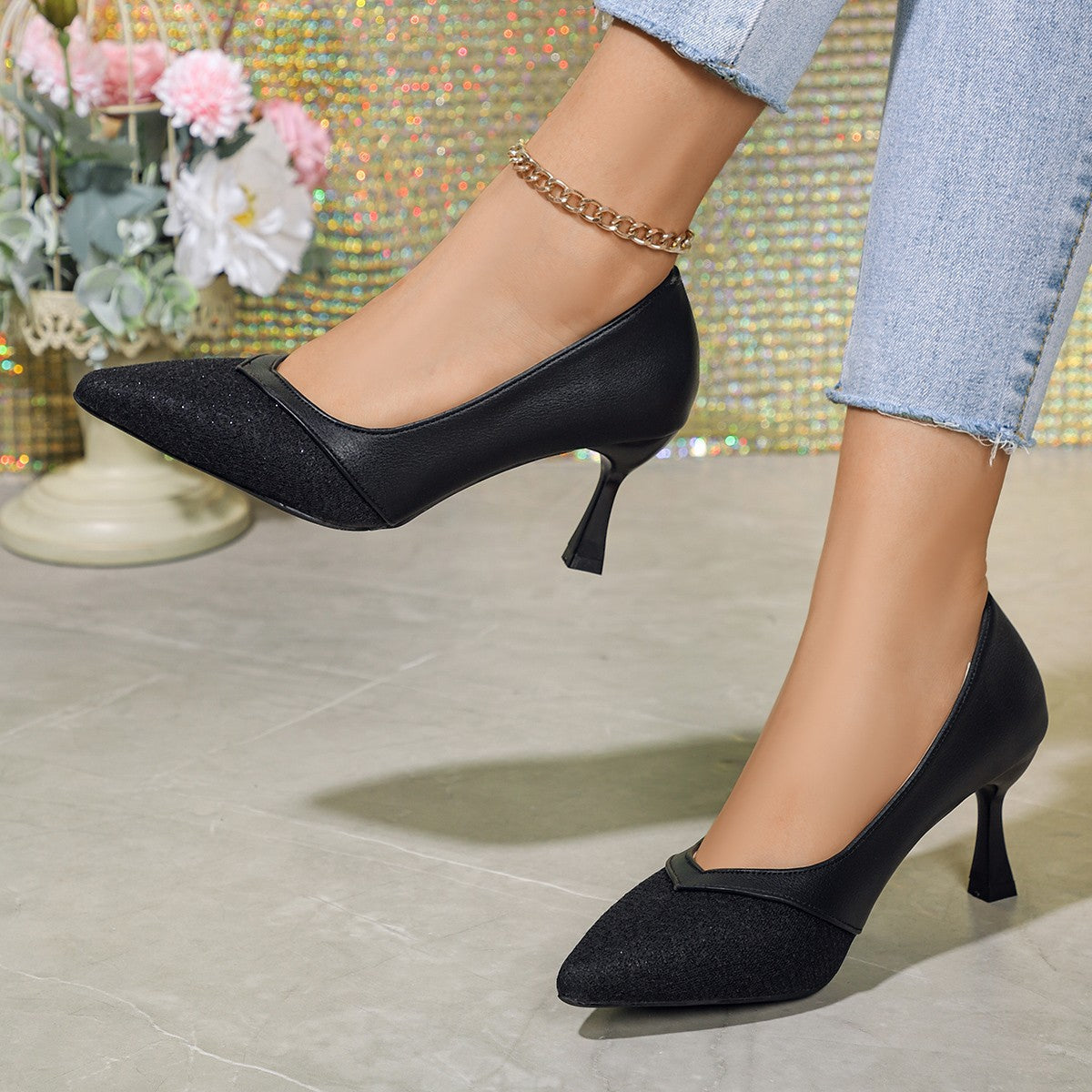 Damen elegante Kitten Heels mit funkelnden Details und komfortabler Einlegesohle Shopnory