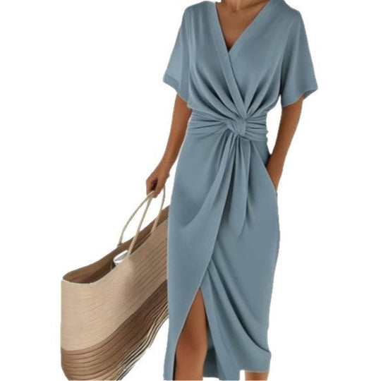 Damen Wickelkleid mit eleganter Drapierung und Seitenschlitz ShopNory