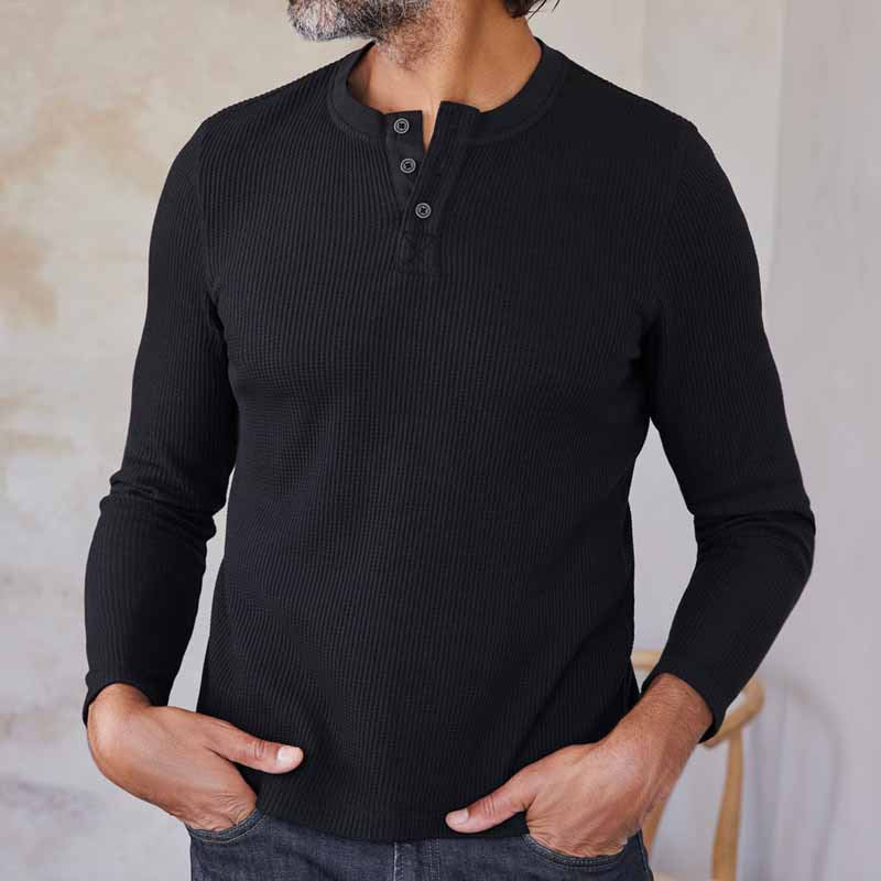 Herren Langärmeliges Waffelstrick-Henleyshirt aus Thermo-Baumwollmix Shop Nory