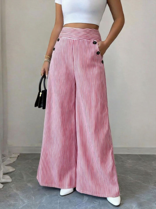 Damen nan hochgeschnittene Palazzo-Hose mit maritimen Knopfdetails und weitem Bein Shop Nory