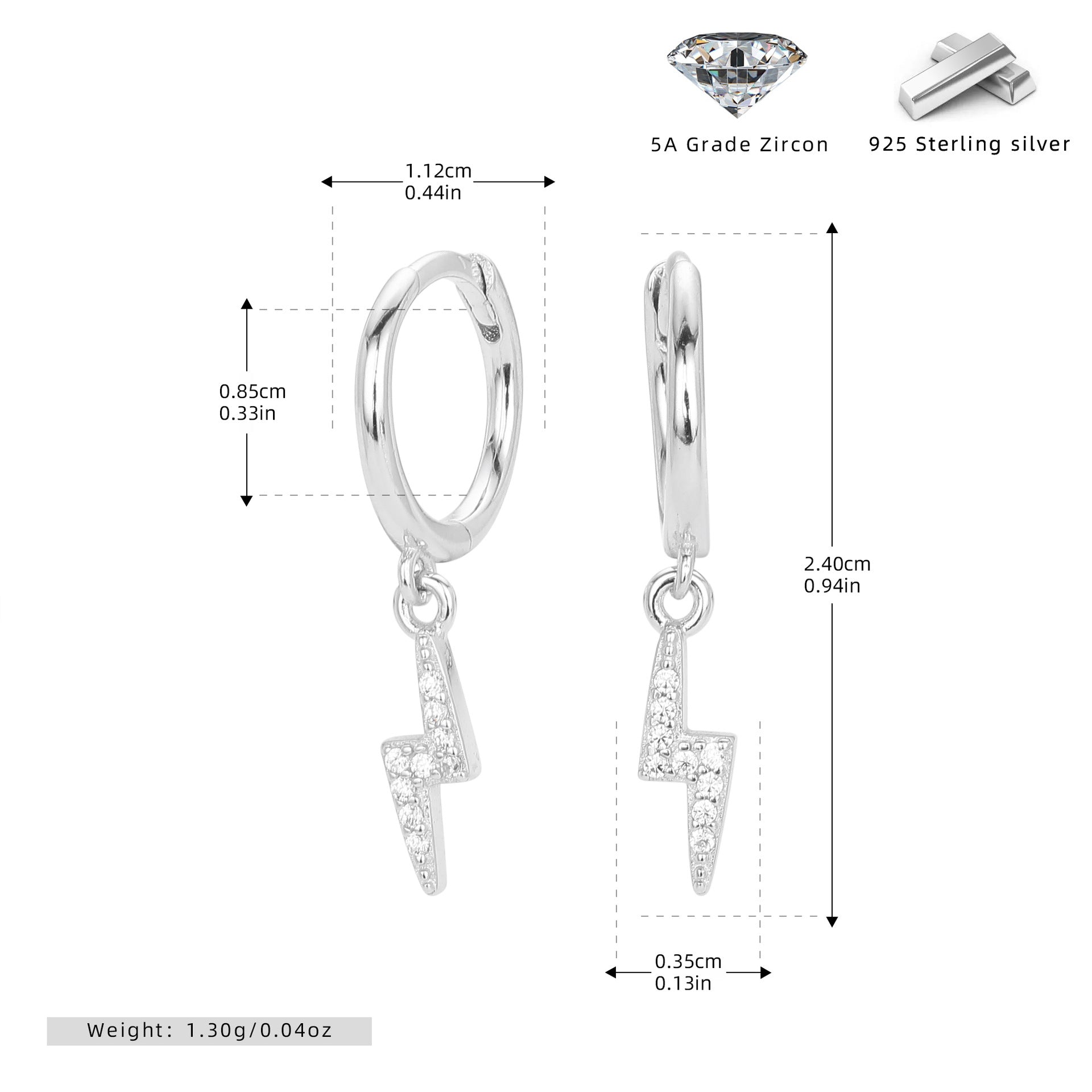 Damen Ohrhänger mit funkelndem Blitzdesign aus 925 Sterling Silber und Zirkonbesatz Shop Nory