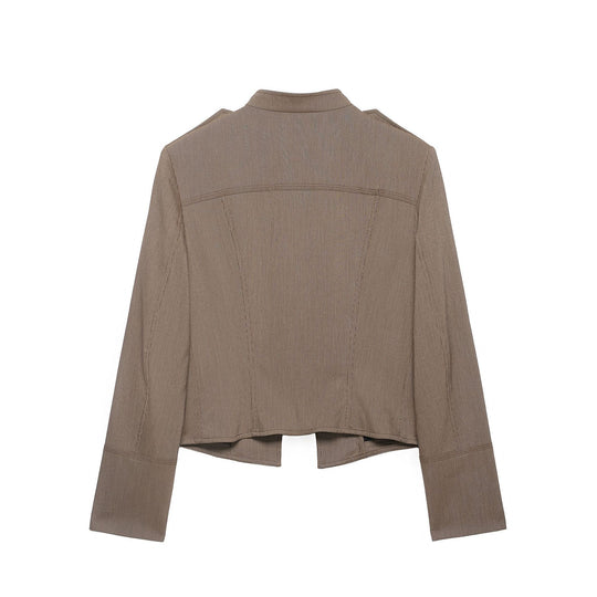 Damen Kurzblazer im Feldjackenstil mit Stehkragen, Zierknopf-Reihen und Schulterriegeln Shop Nory