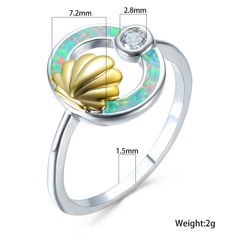 Damen Ring mit stilvollem Muschel-Design und schimmerndem Opal Shop Nory