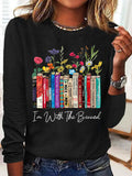Damen Langarmshirt mit Bücher- und Blumenmotiv