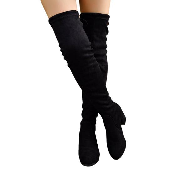 Damen Stretch Overknee Stiefel mit elastischem Schaft und mittlerem Blockabsatz Shop Nory