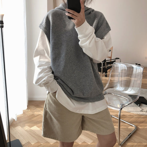 Damen Ärmellose Kapuzenstrick‑Weste im Oversize‑Cut aus feinem Strick Shop Nory