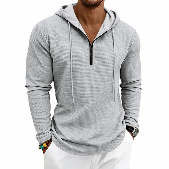 Herren Lässiges Waffelstruktur-Hoodie mit halbem Reißverschluss und Kapuze Shop Nory
