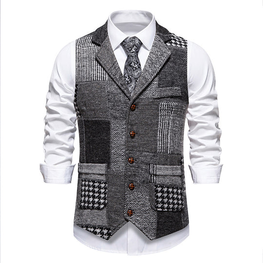 Herren Weste im Patchwork‑Tweed mit Revers und aufgesetzten Taschen Shop Nory