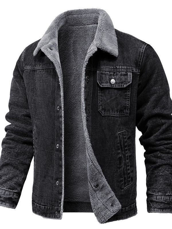 Herren Sherpa-gefütterte Denimjacke mit Teddyfutter und Brusttasche Shop Nory