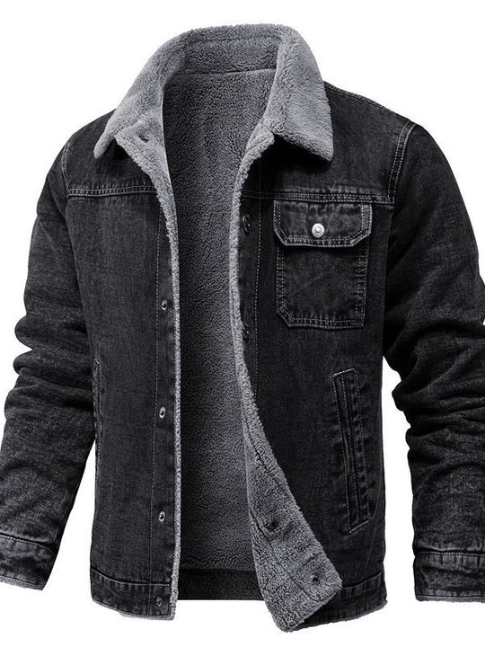 Herren Sherpa-gefütterte Denimjacke mit Teddyfutter und Brusttasche Shop Nory