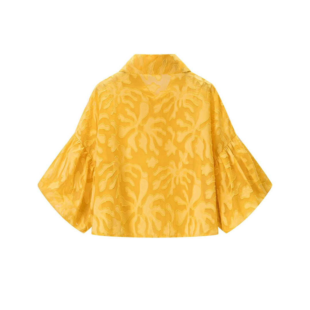Damen Transparente Organza-Bluse mit weitem Schnitt, Volumenärmeln und Hemdkragen Shop Nory