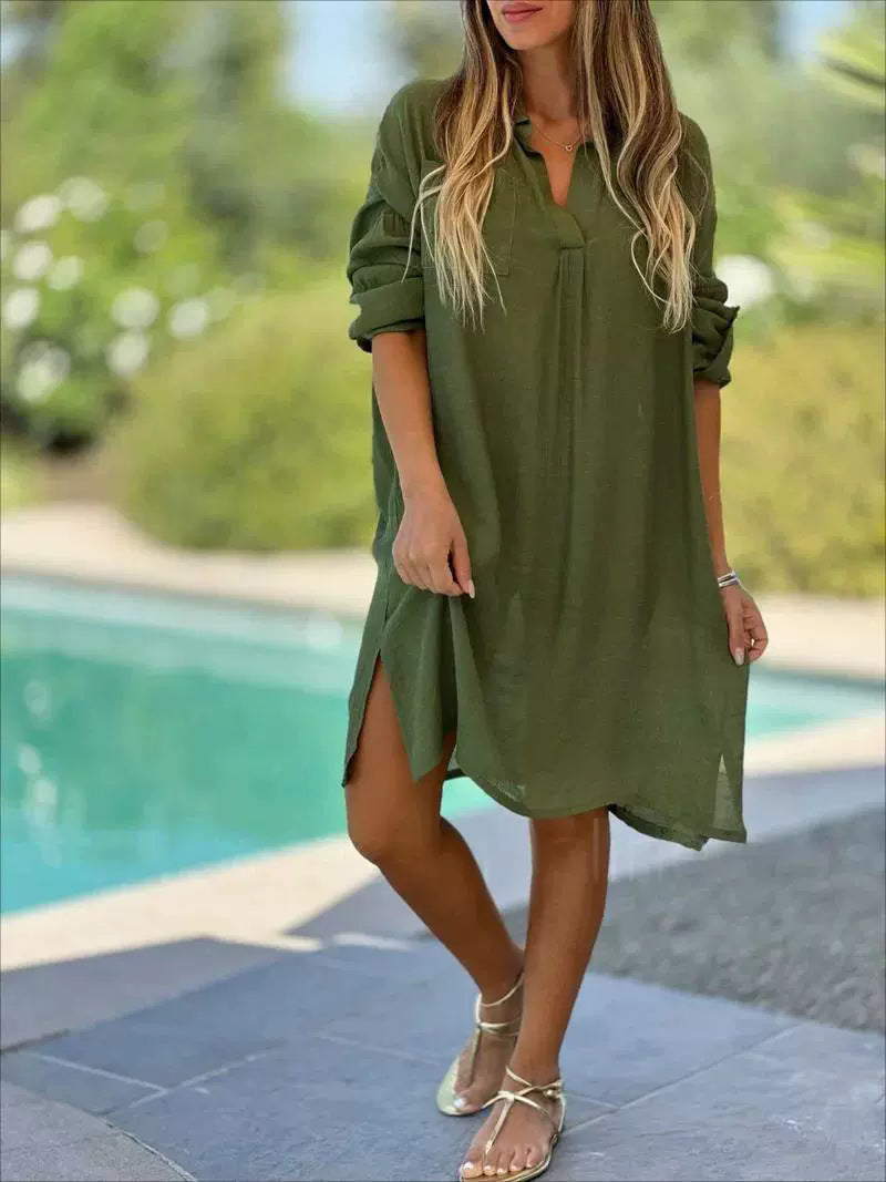 Damen Leichtes Hemdblusenkleid aus luftiger Baumwolle mit Knopfdetails