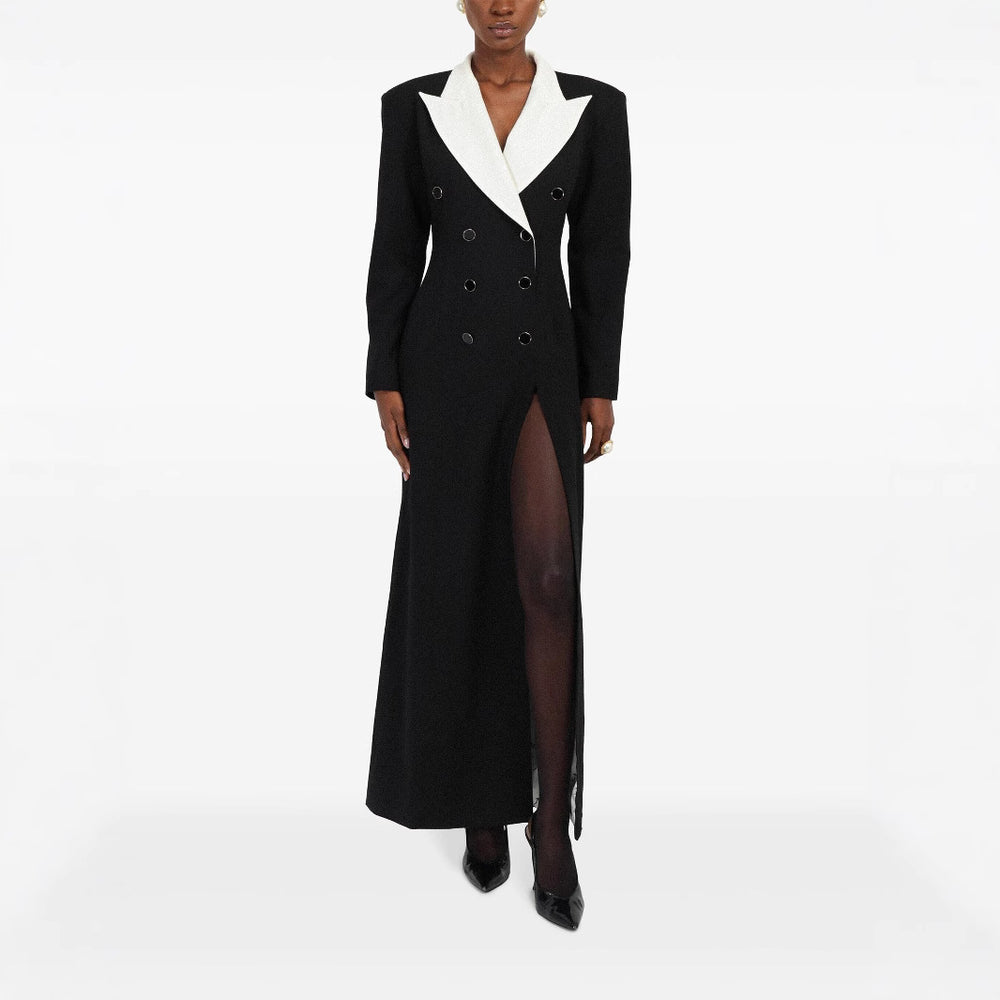 Damen Doppelreihiges Longblazer-Kleid mit taillierter Silhouette und Kontrastrevers Shop Nory