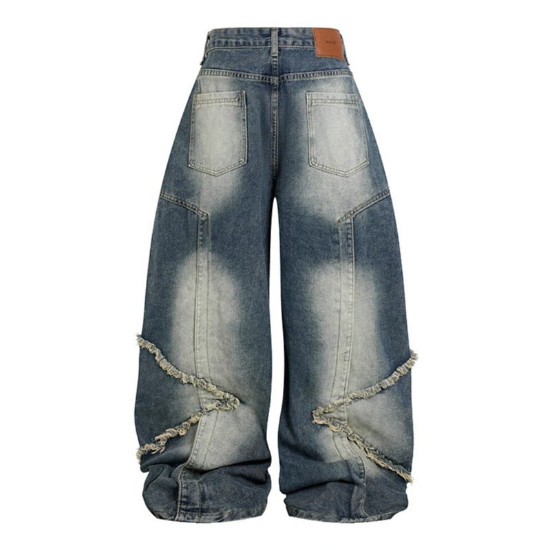 Damen Hochtaillierte weite Baggy-Jeans mit ausgefransten Lagenpanelen und Used-Look Shop Nory