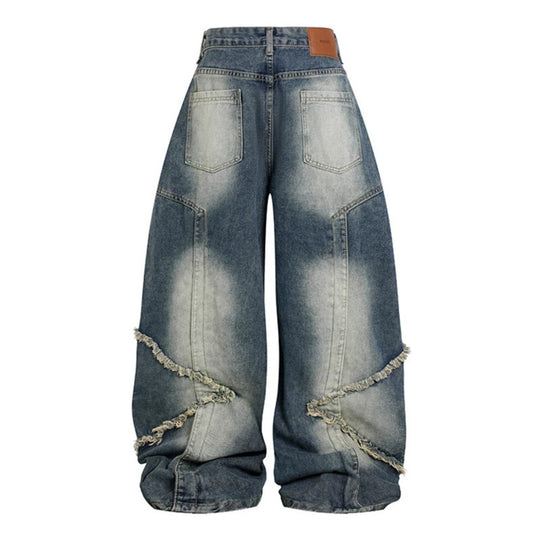 Damen Hochtaillierte weite Baggy-Jeans mit ausgefransten Lagenpanelen und Used-Look Shop Nory