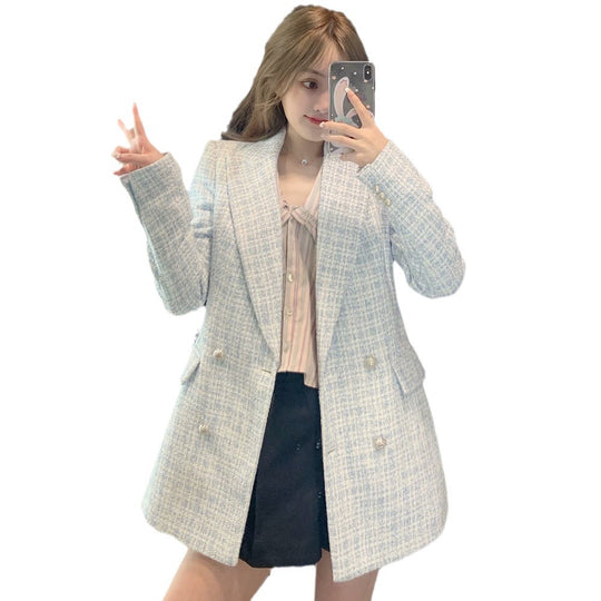 Damen Zweireihiger Bouclé-Blazer mit taillierter Silhouette und Pattentaschen Shop Nory