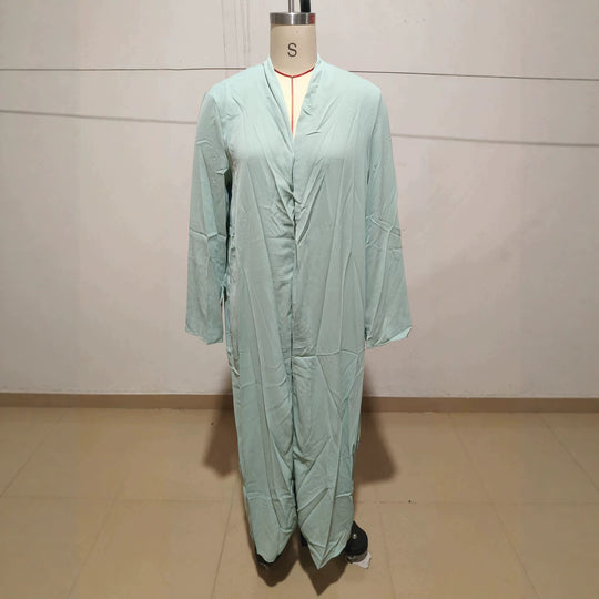 Damen Langer Kaftan‑Mantel mit fließender V‑Ausschnitt Drapierung Shop Nory