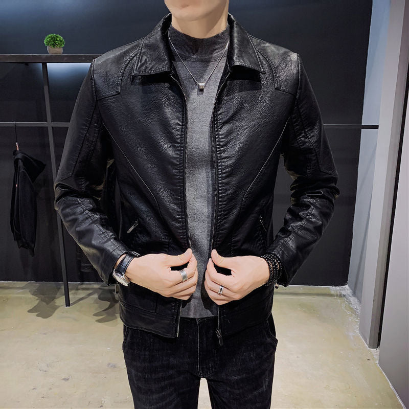 Herren Minimalistisches Lederoptik-Zip-Blouson mit ergonomischen Nahtlinien und Hemdkragen Shop Nory