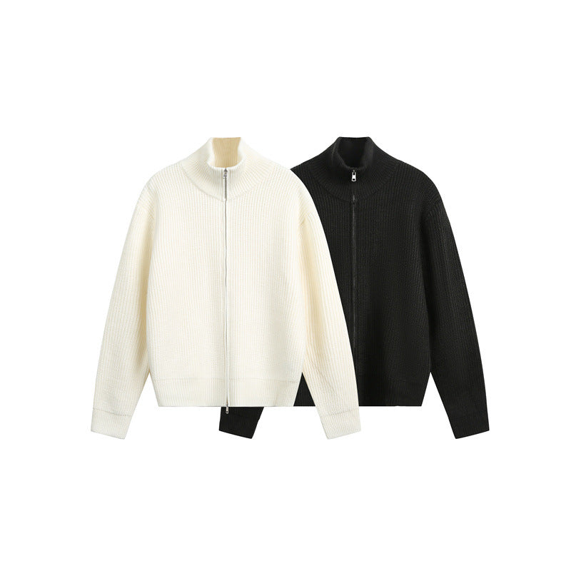 Damen Grobstrick-Zipjacke mit Stehkragen und Zwei-Wege-Reißverschluss Shop Nory