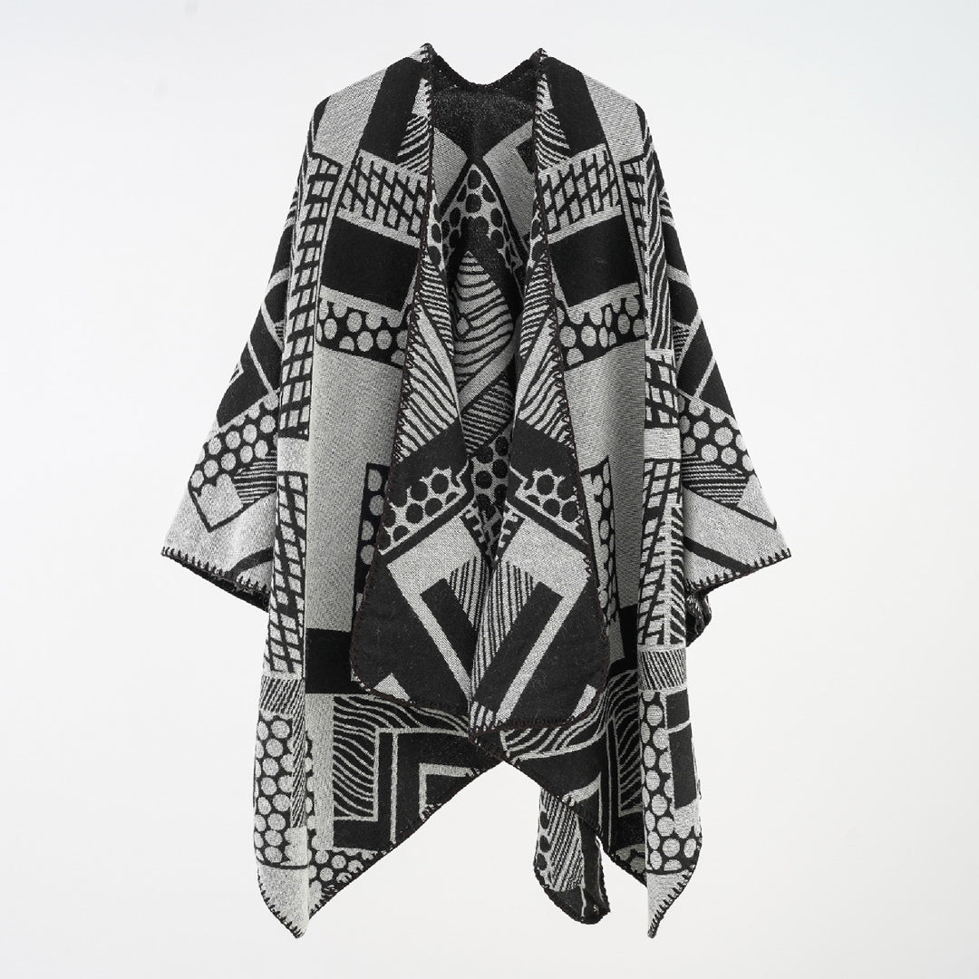 Damen Weichfallendes Jacquard-Cape mit geometrischem Allovermuster und offenem Kimono-Fall Shop Nory