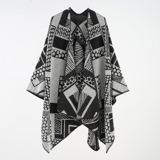 Damen Weichfallendes Jacquard-Cape mit geometrischem Allovermuster und offenem Kimono-Fall Shop Nory