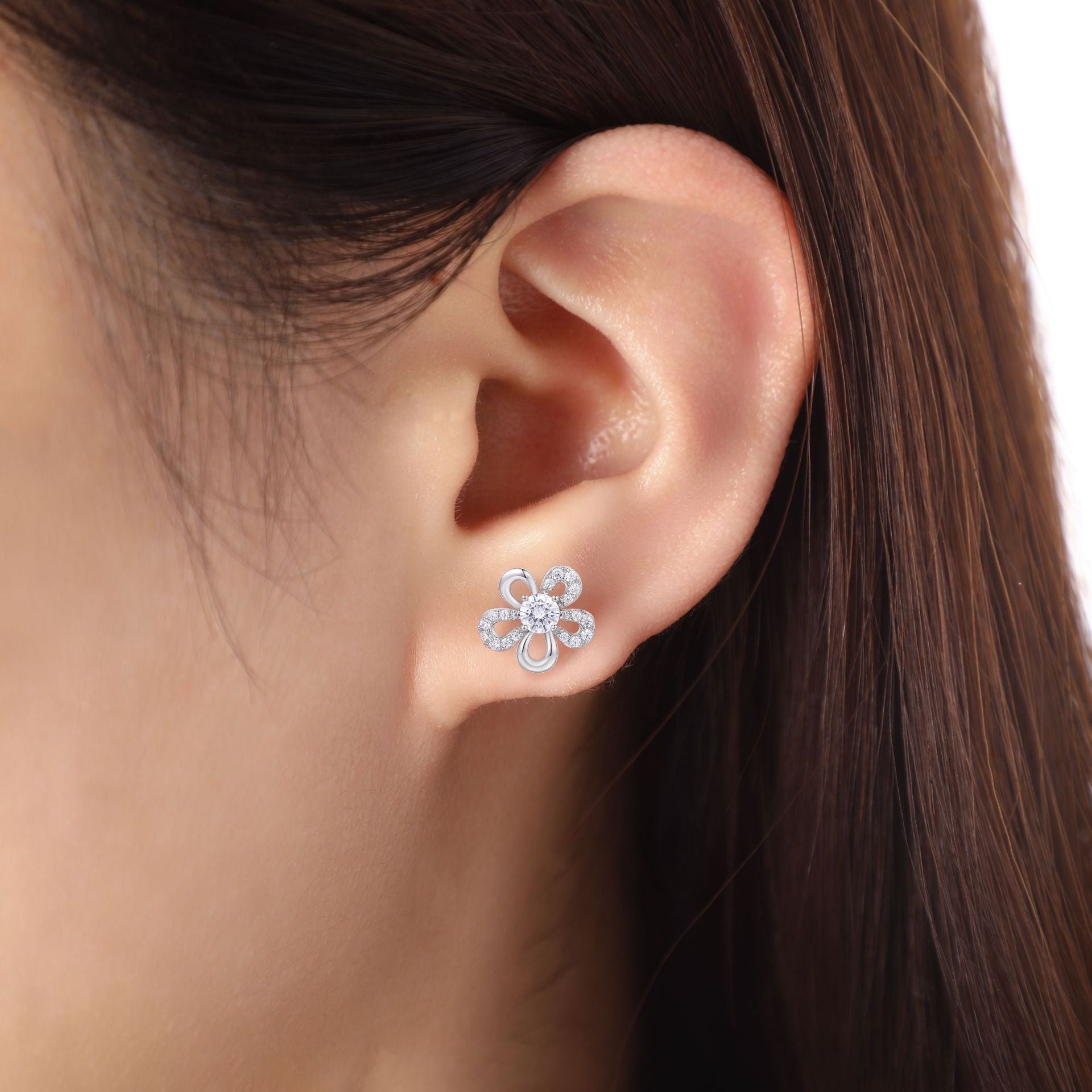 Damen Ohrringe in Blumenform mit Zirkonia-Besatz Shop Nory