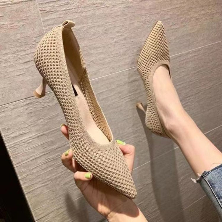 Damen elegante Spitzen-Pumps mit perforiertem Obermaterial