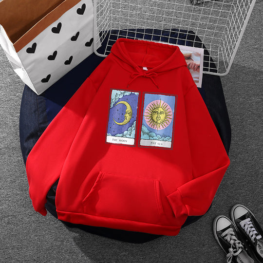 Damen nan leichter Oversize Kapuzenpullover mit Herz‑EKG‑Motiv, langen Kordeln und elastischem Bund Shop Nory
