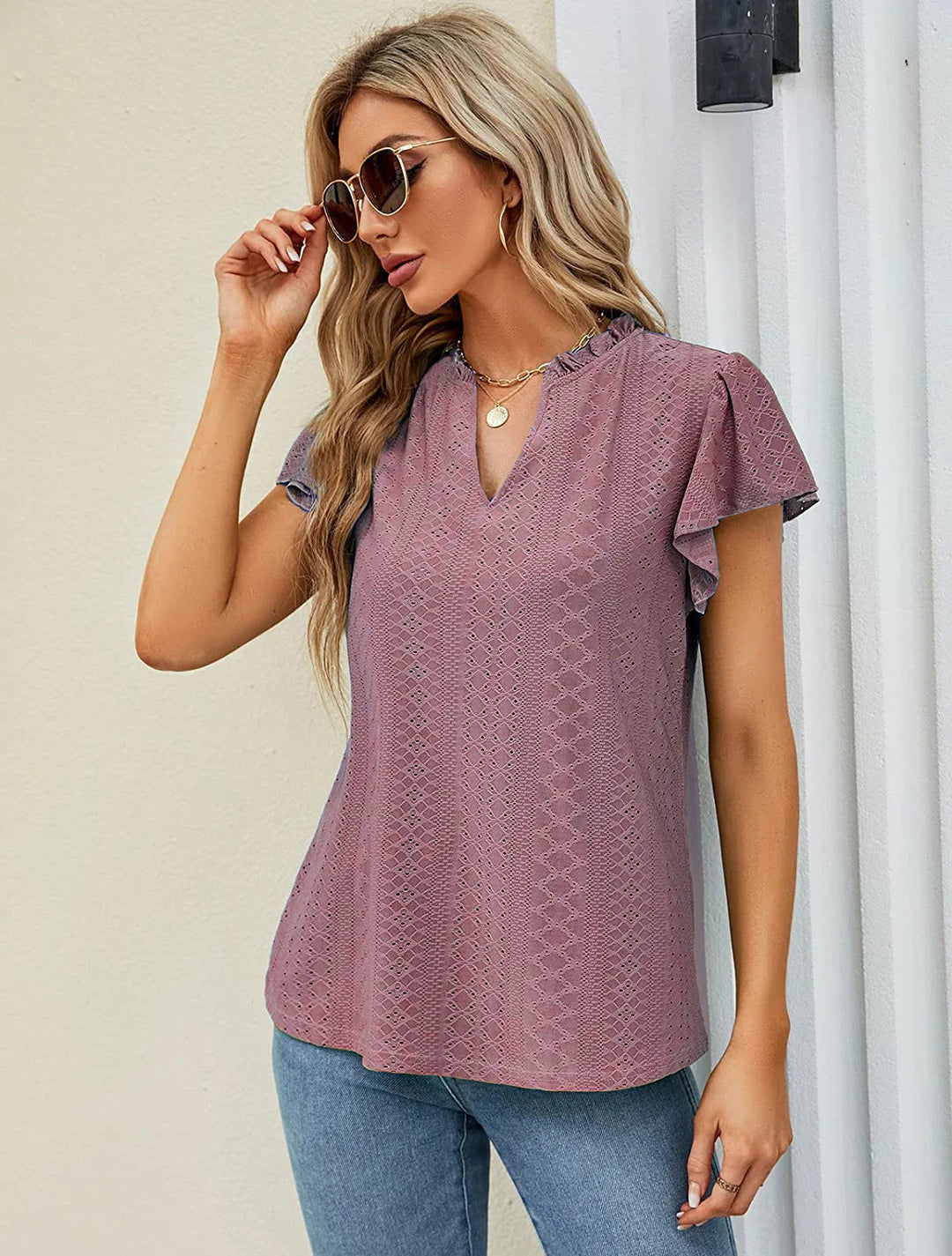 Damen luftige Bluse mit Spitzendetail