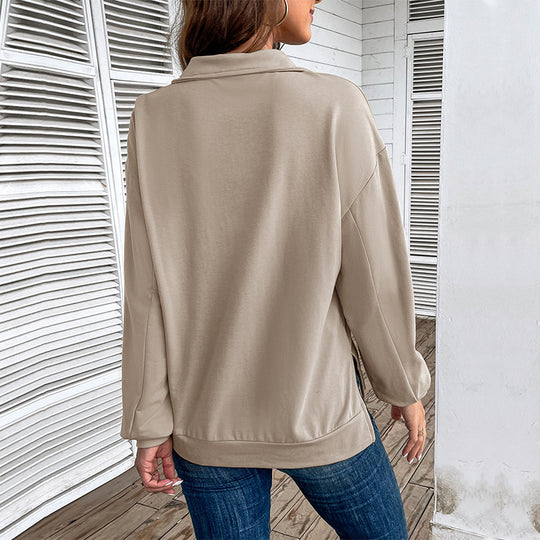 Damen Leichtes Halbzip-Sweatshirt im Relaxed-Fit mit Kängurutasche und Stehkragen Shop Nory