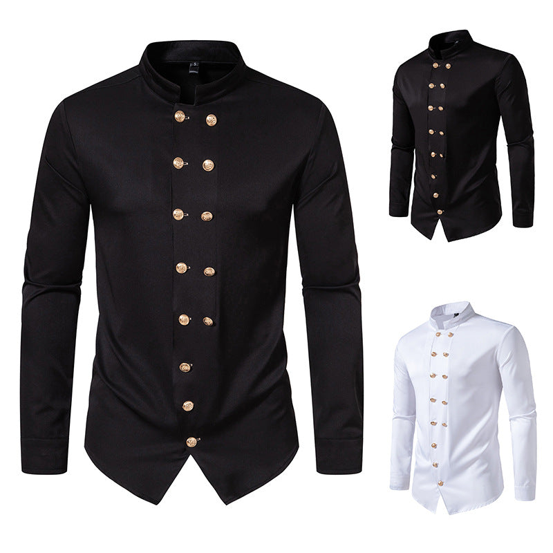 Herren Stehkragen-Hemd mit eleganten Knopfdetails