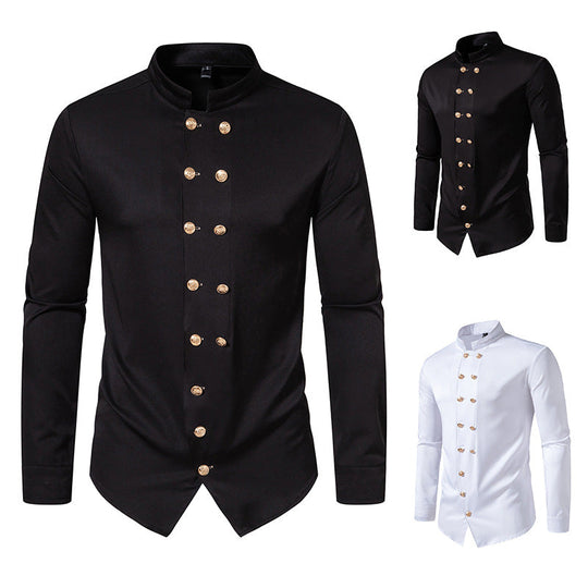 Herren Stehkragen-Hemd mit eleganten Knopfdetails