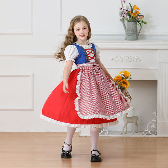 Damen nan traditionelles Kinder-Dirndl Kleid mit geraffter Schürze und Spitzenbesatz Shop Nory