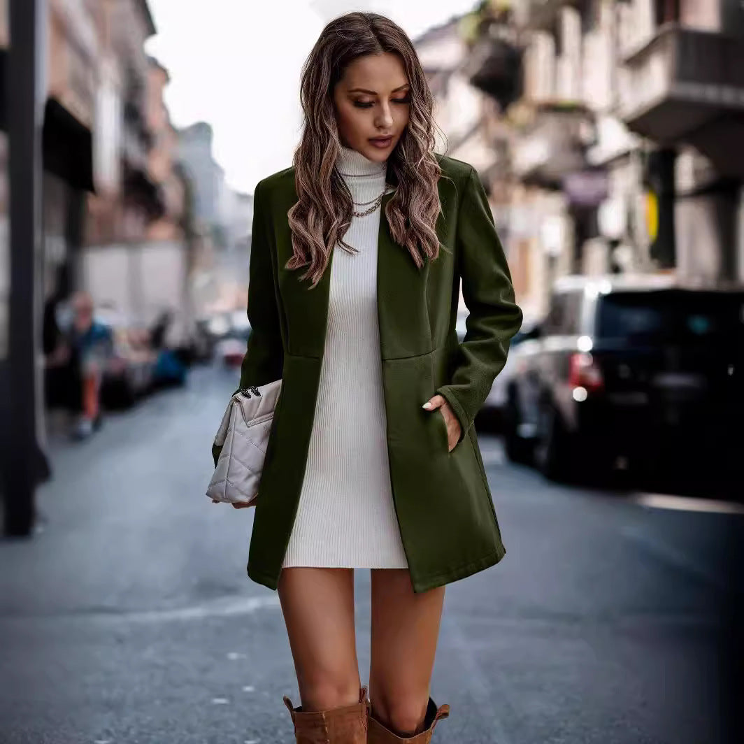 Damen Longline Blazermantel mit taillierter Teilungsnaht und cleanem V‑Ausschnitt Shop Nory