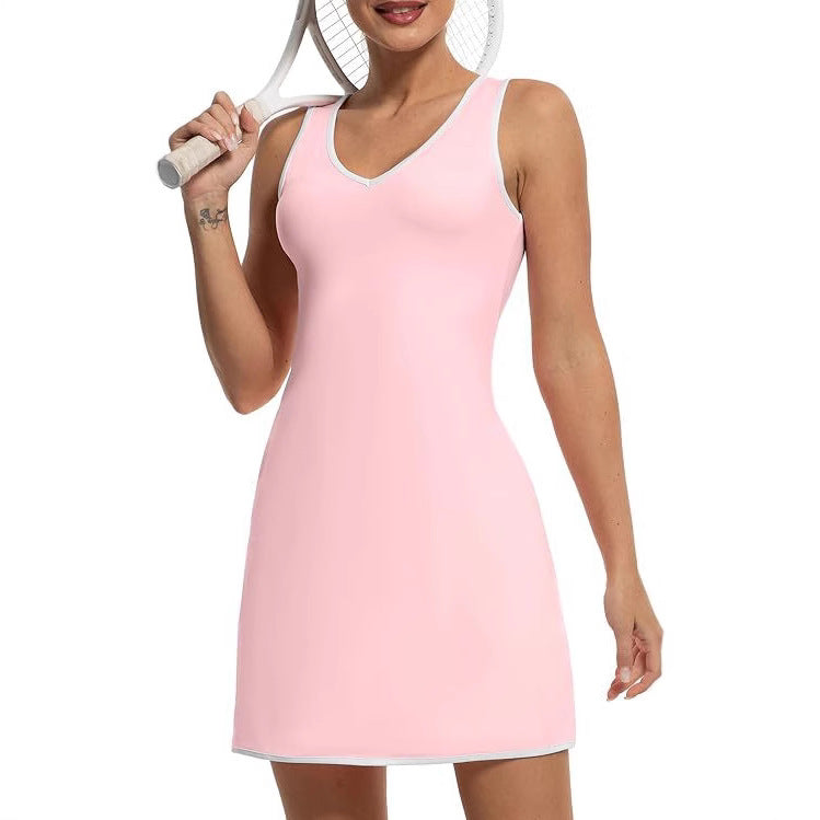 Damen Sportliches Tennis-Kleid mit breiten Trägern und V-Ausschnitt Shopnory
