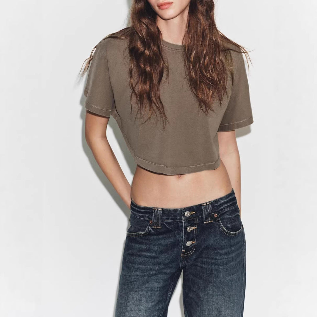 Damen cropped T-Shirt mit weit geschnittenen Ärmeln und weichem Baumwollmaterial Shopnory