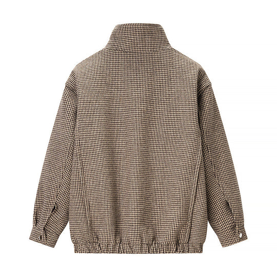 Damen Kurze Oversize-Übergangsjacke im Hahnentritt-Muster mit Stehkragen und elastischem Saum Shop Nory