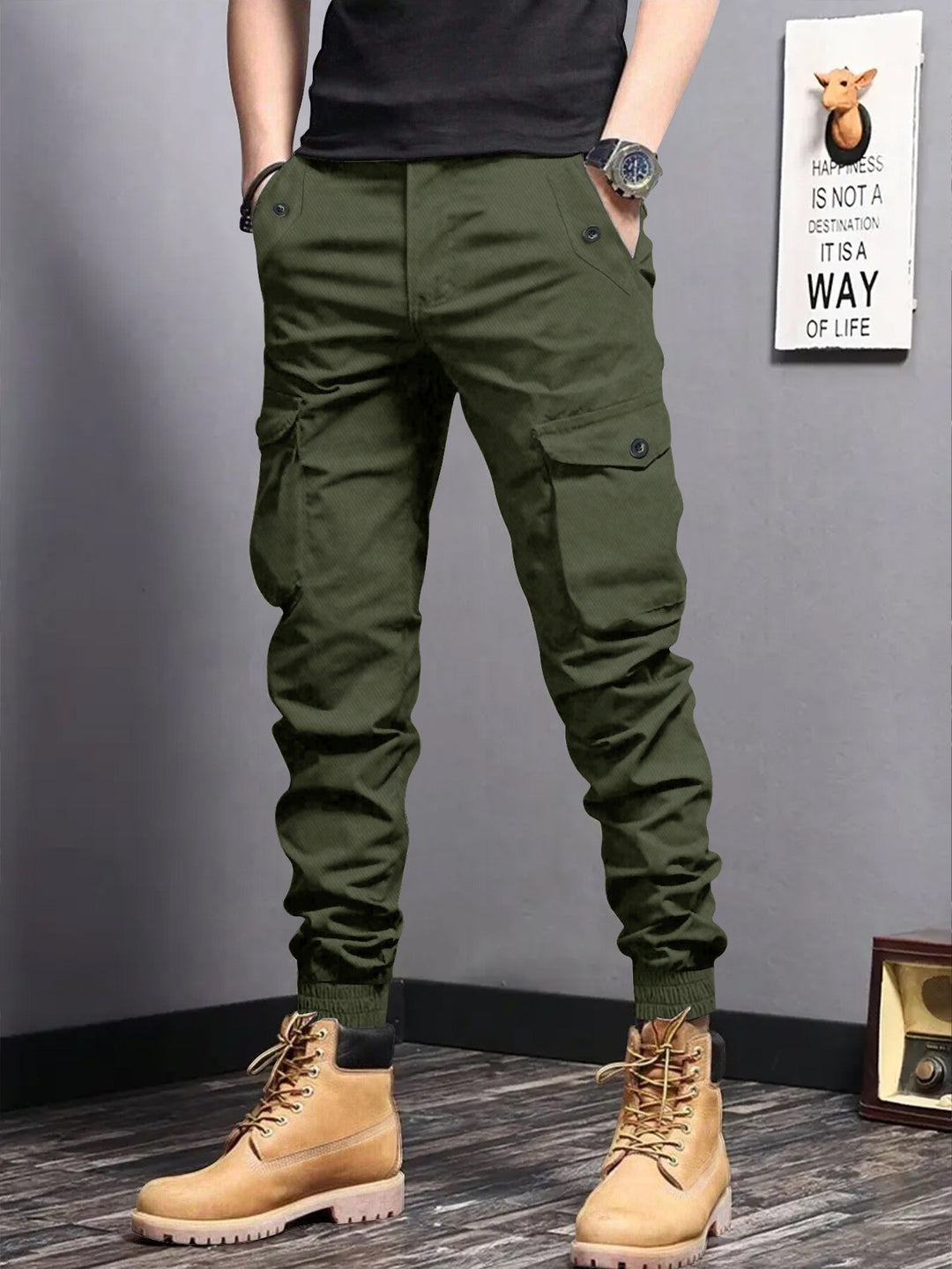 Herren Cargo-Joggerhose mit elastischem Bund, Tunnelzug und Multifunktionstaschen Shop Nory