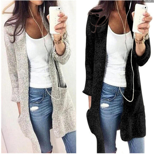 Damen Langstrickjacke mit offenen Ärmeln und praktischen Taschen