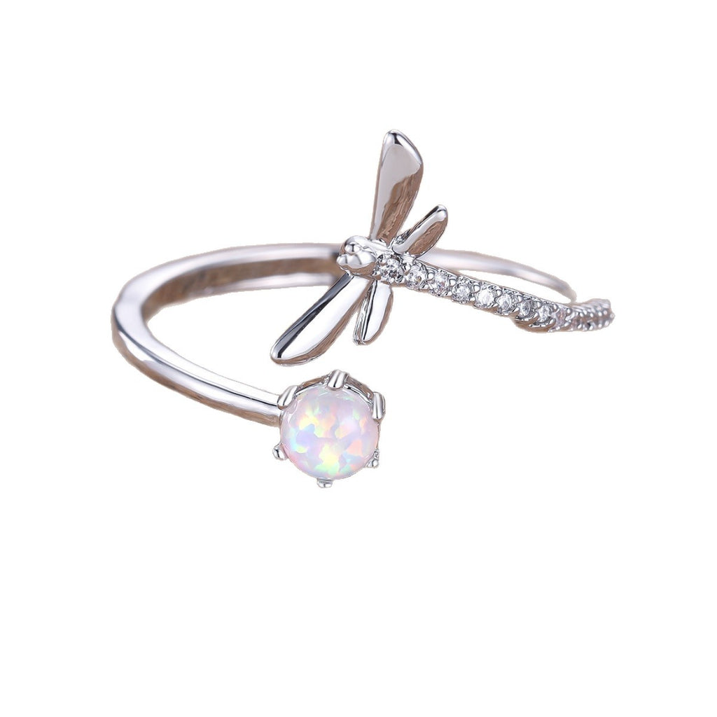 Damen Ring mit filigranem Libellen-Design und funkelndem Opal Shop Nory