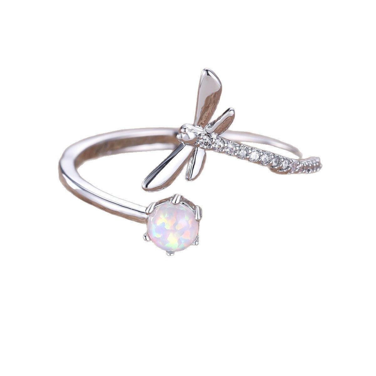 Damen Ring mit filigranem Libellen-Design und funkelndem Opal Shop Nory