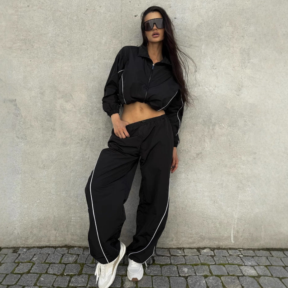 Damen Kurz geschnittene Windbreaker Jacke mit halbem Reißverschluss, Tunnelzug und elastischen Bündchen Shop Nory