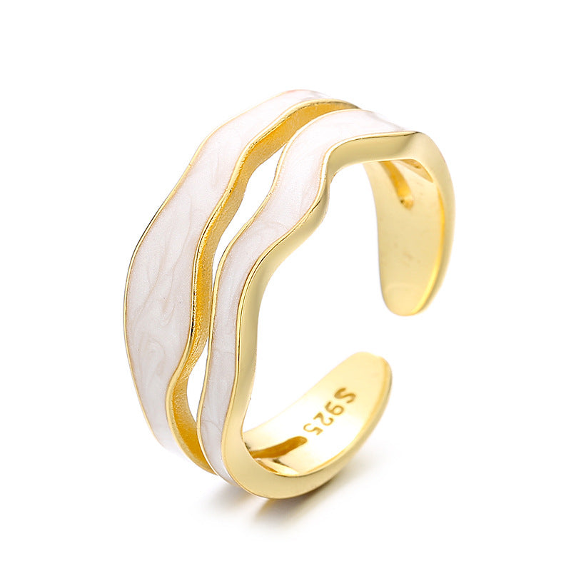 Damen Offener Ring mit elegantem Wellenmuster und funkelndem Detail Shop Nory