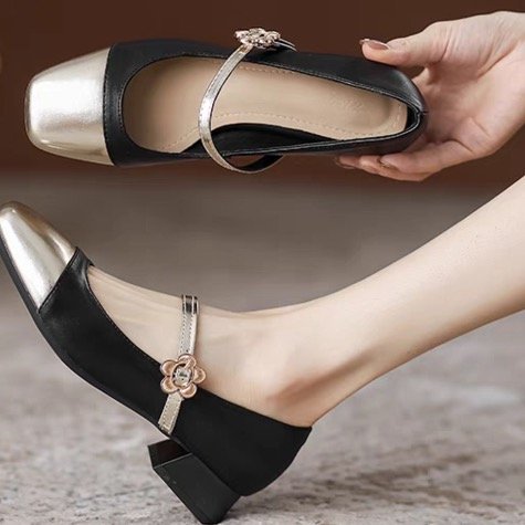 Damen elegante Ballerinas mit geschwungenem Riemen und glänzender Zehenkappe