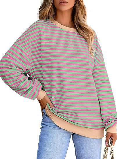 Damen Lässiger Sweater mit Breiten Streifen