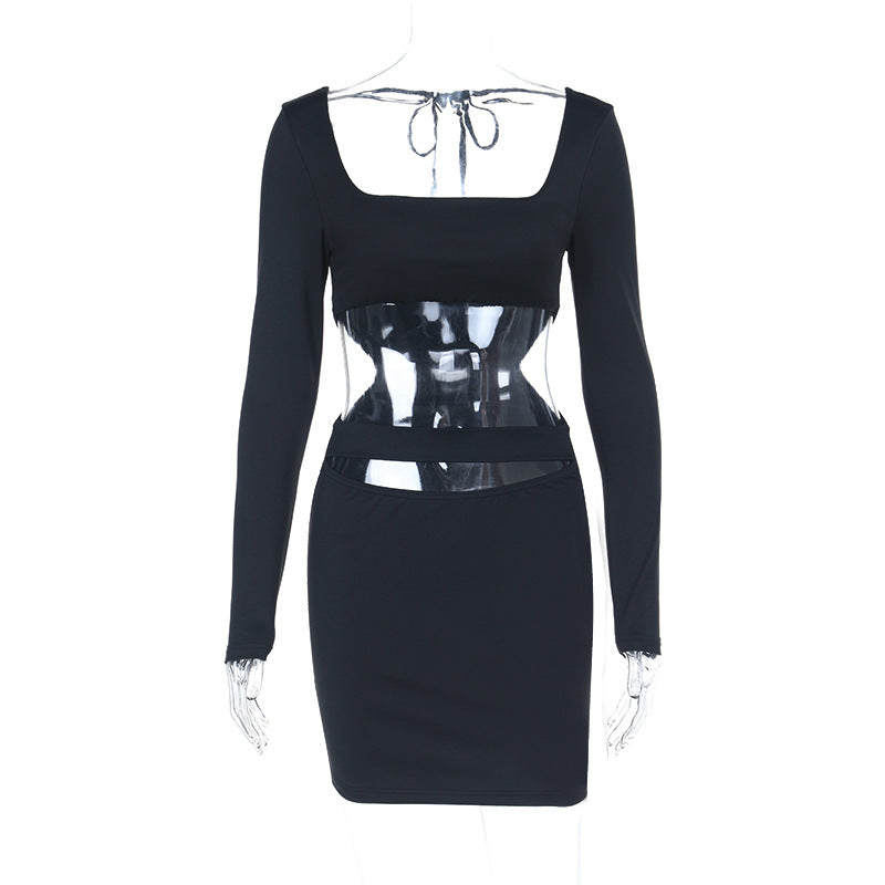 Damen Figurbetontes Cut-Out Minikleid mit quadratischem Ausschnitt und langen Ärmeln Shop Nory