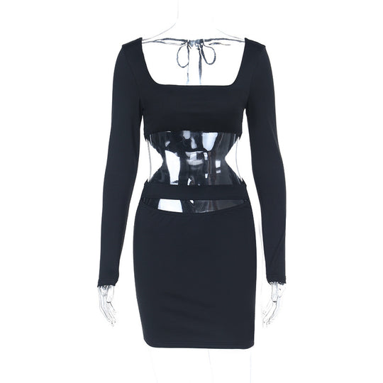 Damen Figurbetontes Cut-Out Minikleid mit quadratischem Ausschnitt und langen Ärmeln Shop Nory