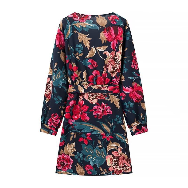 Damen Wickel‑Minikleid mit floralem Alloverprint, V‑Ausschnitt und Taillenband Shop Nory