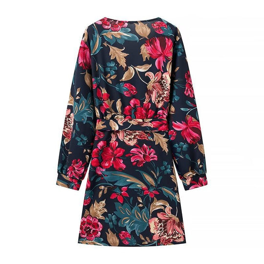 Damen Wickel‑Minikleid mit floralem Alloverprint, V‑Ausschnitt und Taillenband Shop Nory